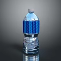 Transparent Plastic Water Bottle with Blue Wavy Pattern Label and White Cap for Daily Life