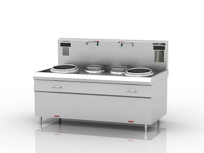 Stainless Steel Commercial Kitchen Cooking Station with Four Round Burners and Drawers 3d model