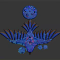 Cartoon Fantasy Scene Featuring Colorful Bird Creature With Blue Purple Floral Decorations And Vibrant Wings