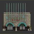 Café Style Decorative Ornament Combination With Stone Base Green Strips And Plant Accents