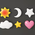 Colorful Decorative Sun Moon Star Cloud And Heart Shapes On Dark Background