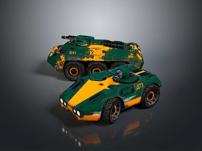 Modern Green And Yellow Tanks With Number 47 In Futuristic Sci Fi Design 3d model