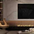 Modern Living Room With Wooden Hand Shaped Chair And Marble Decorative Panel