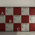 Red And Silver Labeled Lockers With A B C Sections And Numbered Compartments 3d model