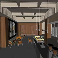 Warm Café Interior With Wooden Slat Walls Green Plants And Comfortable Seating