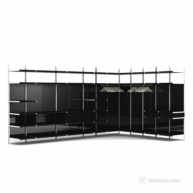 Modern Black Metal Frame Open Shelving Storage Unit With Multiple Layers 3d model 
