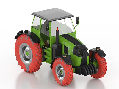 Green Agricultural Tractor With Red Wheels And Modern Cab Design 3d model