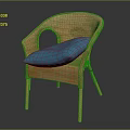 Wicker Outdoor Chair With Blue Cushion And Curved Armrests For Stylish Seating