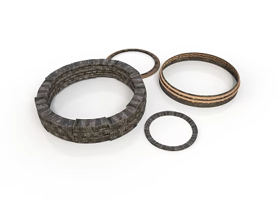 Wood and Stone Decorative Rings with Natural Texture in Various Sizes 3d model