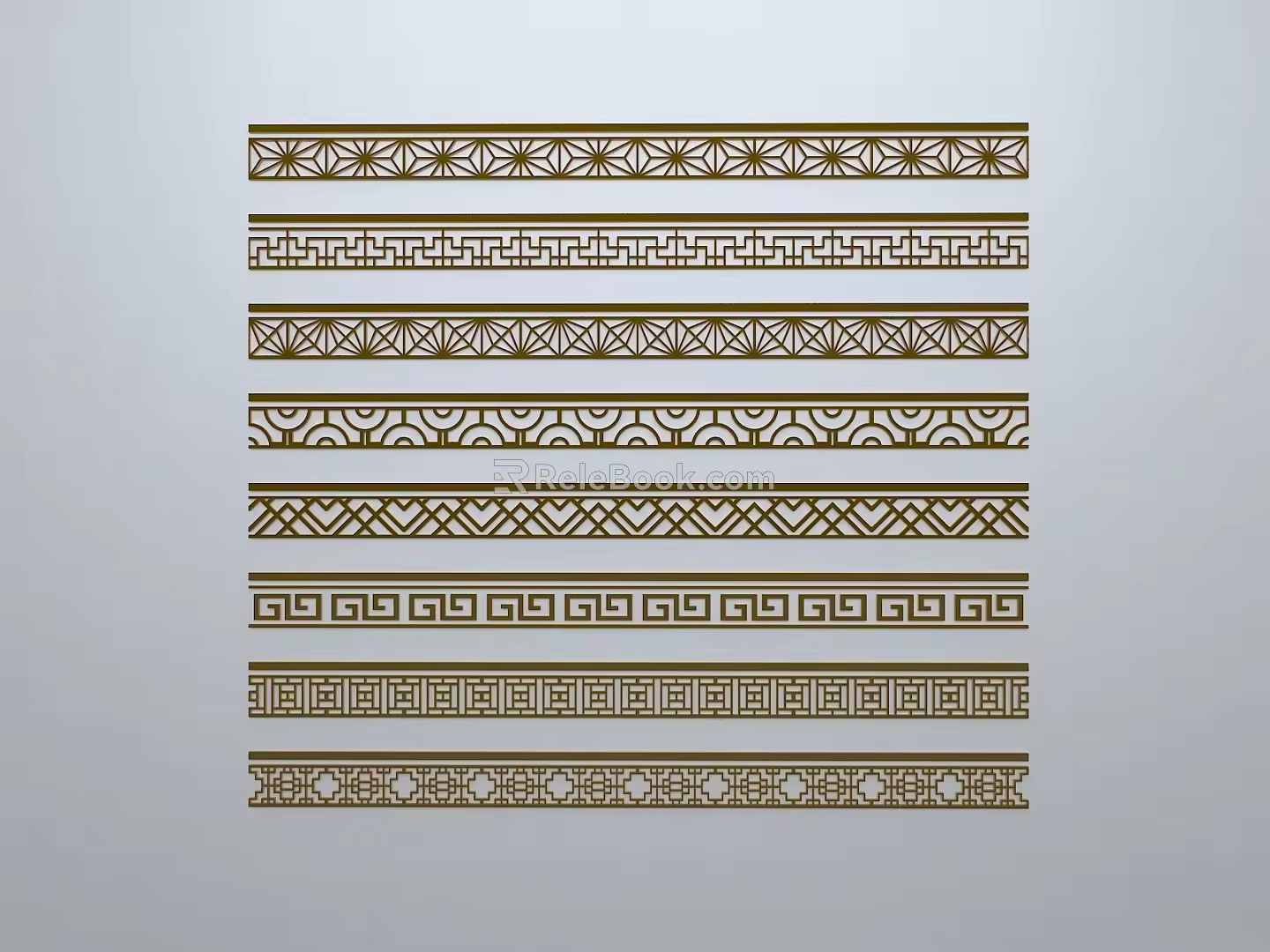 Chinese-style window grilles line silhouette pane window sill border engraved window edge strip construction 3d model