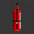 Red Fire Extinguisher with Black Handle Nozzle Safety Labels and Instruction Symbols