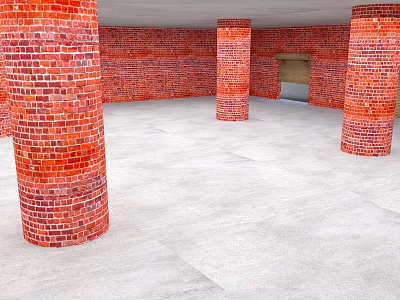 Spacious Indoor Scene With Red Brick Columns Walls And Light Colored Floor 3d model