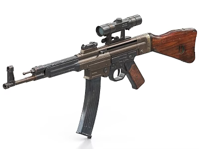 Tactical Military Style Rifle With Wooden Stock Black Magazine And Scope 3d model