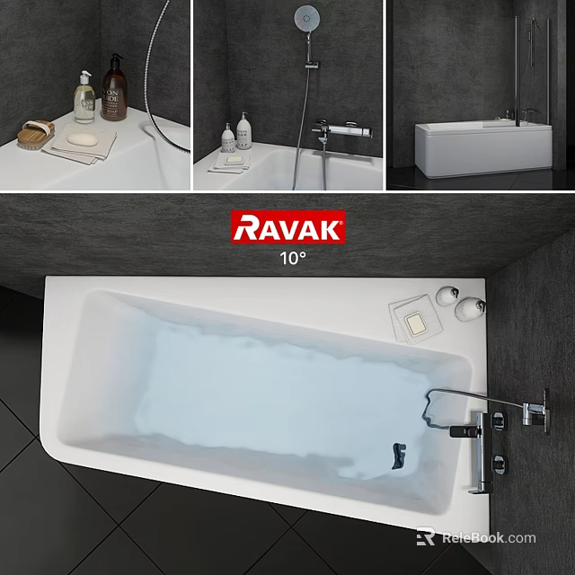 Ravak 10° Modern Bathtub With Faucet And Toiletries In Bathroom Interior 3d model 