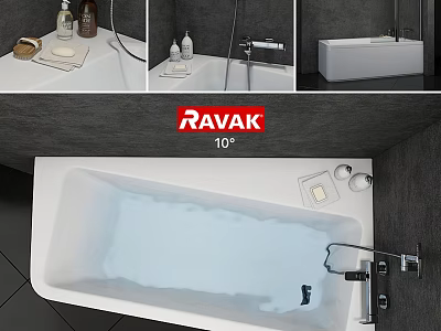 Ravak 10° Modern Bathtub With Faucet And Toiletries In Bathroom Interior 3d model