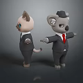 Game Movie Animal Characters Cat And Koala In Formal Suits With Hat And Red Tie