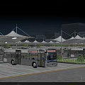 White Buses Parked At Modern Bus Station With Canopies Blue Sky And Buildings
