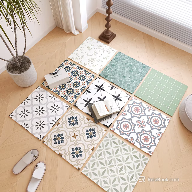 Various Decorative Floor Tiles With Different Patterns And Colors For Home 3d model