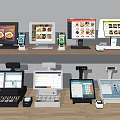 Commercial POS Equipment With Multiple Touch Screen Displays And Cash Registers