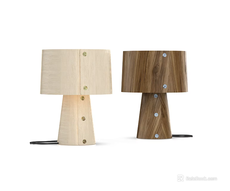 Two Wooden Table Lamps In Different Colors With Natural Wood Grain And Metal Screws 3d model 