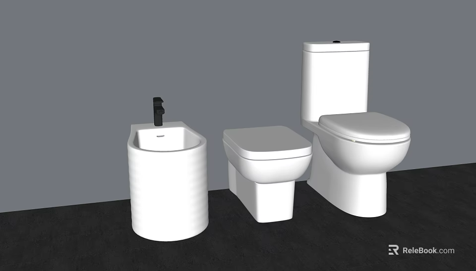 Modern Toilet Bidet And Washbasin White Ceramic Bathroom Fixture Set 3d model 