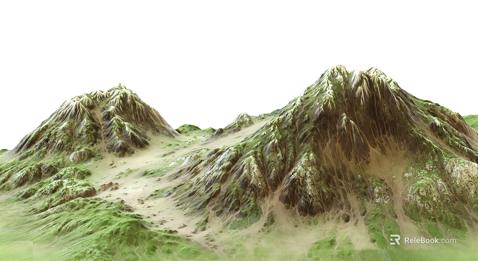 Garden Landscape Design With Rolling Green Mountain Terrain And Lush Vegetation 3d model 