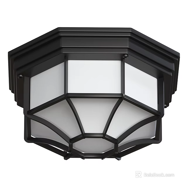 Black Octagonal Ceiling Light With White Shade And Geometric Frame Design 3d model 