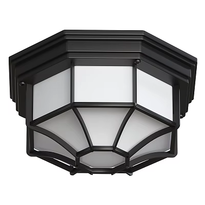 Black Octagonal Ceiling Light With White Shade And Geometric Frame Design 3d model