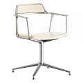 Two Modern Office Chairs With Metal Frame Armrests And Rolling Wheels In Light Dark Tones