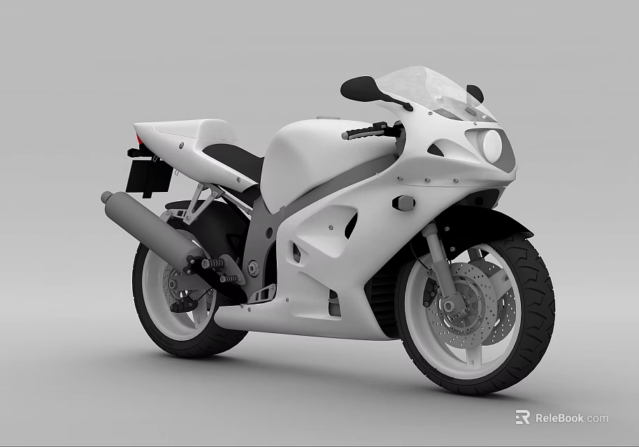 White Sports Motorcycle With Sleek Design Transparent Windshield And Black Tires 3d model 