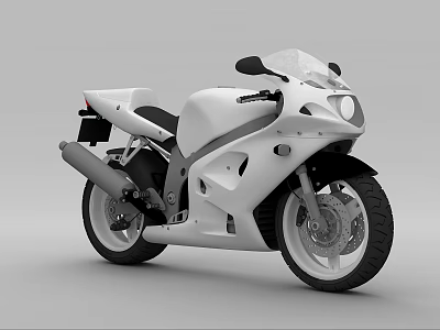 White Sports Motorcycle With Sleek Design Transparent Windshield And Black Tires 3d model