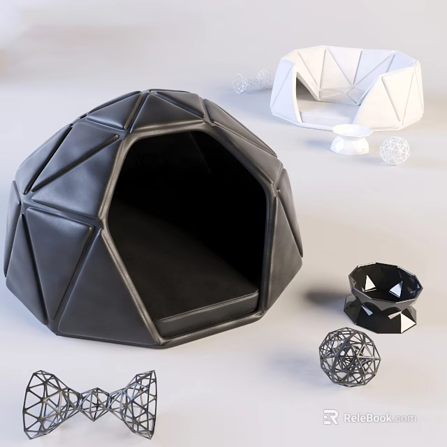 Geometric Black Bean Bag Chair With Modern Decorative Ornaments In Living Space 3d model 