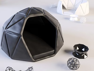 Geometric Black Bean Bag Chair With Modern Decorative Ornaments In Living Space 3d model