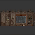 Ornate Vintage Wooden Bookcase with Chalkboard and Gothic Carvings Interior Design
