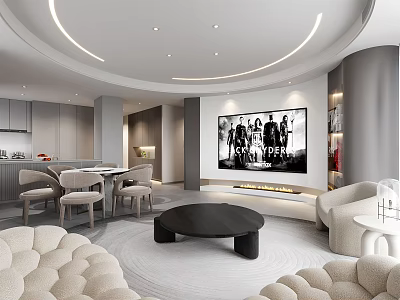Modern Dining and Living Room Interior Design With Sofa Coffee Table TV And Decorative Painting 3d model