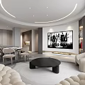 Modern Dining and Living Room Interior Design With Sofa Coffee Table TV And Decorative Painting