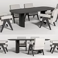 Modern Dining Table Set With Black Tabletop And White Upholstered Chairs 3d model