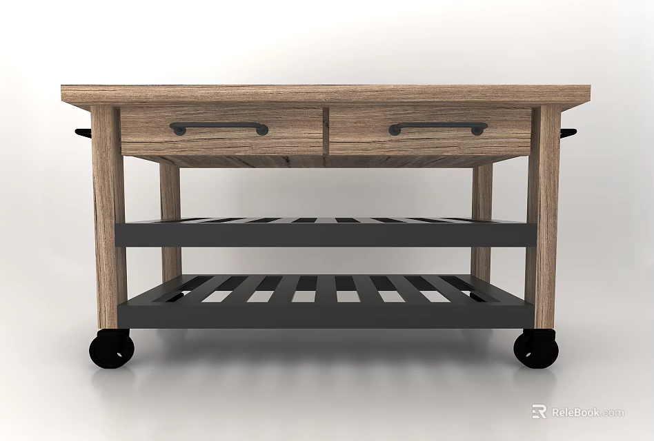 Practical Entryway Console Table With Wooden Top Drawers And Lower Shelves On Wheels 3d model 
