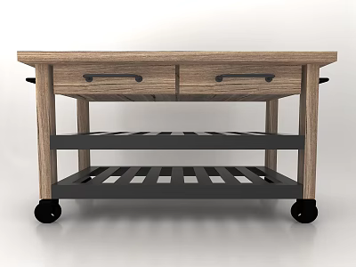 Practical Entryway Console Table With Wooden Top Drawers And Lower Shelves On Wheels 3d model