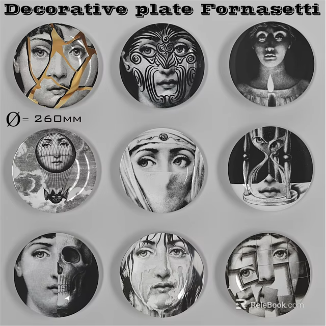 Creative Circular Wall Decor featuring Artistic Face Patterns and Various Designs 260MM 3d model 