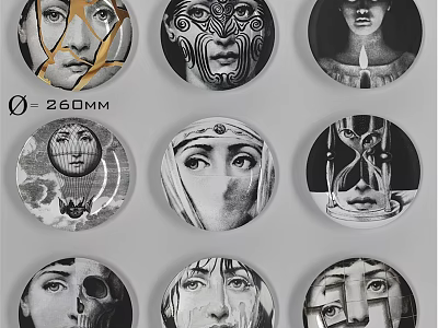 Creative Circular Wall Decor featuring Artistic Face Patterns and Various Designs 260MM 3d model