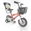 Red Kids Bicycle With Front Basket Printed Seat And Training Wheels