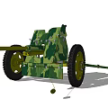Green Camouflage Military Field Gun Featuring Towed Wheels And Classic Design