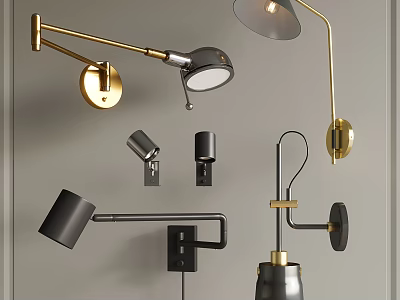 Modern Lighting Fixtures Combination With Gold Black Wall Lamps And Sleek Metal Designs 3d model