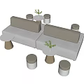Modern Public Chair Interior With Modular Seating Round Tables And Small Plants