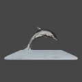Silver Metallic Dolphin Sculpture in Leaping Pose With Transparent Base and Gradient Background 3d model