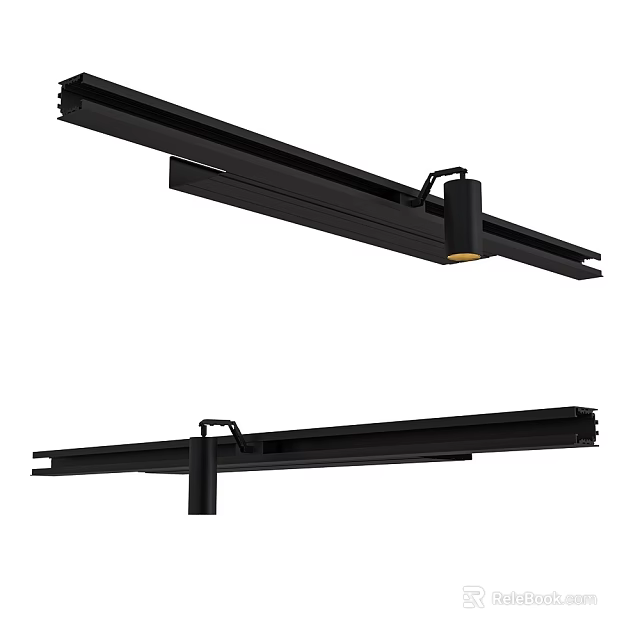 Black Track Mounted Downlights And Spotlights Modern Adjustable Lighting Fixtures 3d model 