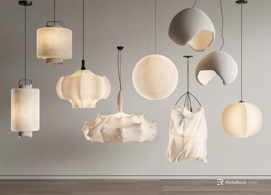 Elegant Modern Pendant Lights With Various Woven Fabric Designs For Home Interior Decor 3d model 