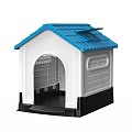 Plastic Dog House With Blue Roof White Body Black Base Arched Entrance And Ventilation Grilles