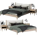 Modern Double Bed With Wooden Frame Bedside Tables And Decorative Items 3d model